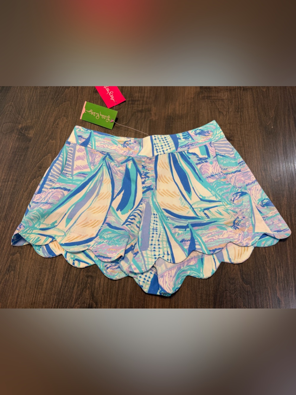Lilly Pulitzer Pastel Abstract Scallop Hem Shorts - Blue, Lilac & White NWT